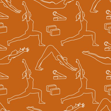 Yoga yaparken kadınlarla spor seamless modeli.