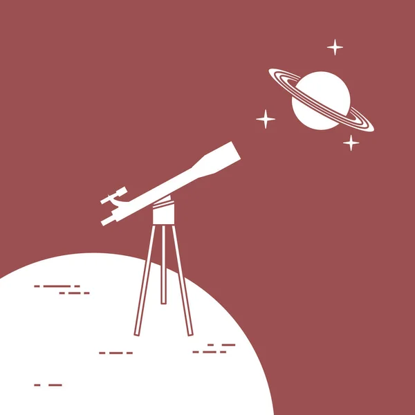 Télescope, planète Saturne avec anneaux. Astronomie . — Image vectorielle