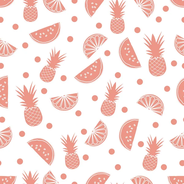 Naadloze patroon met ananas-sinaasappel, watermeloen — Stockvector