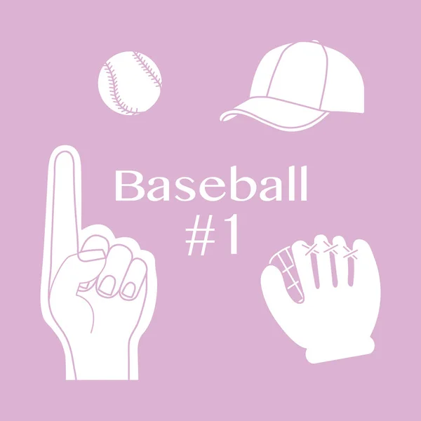 Doigt en mousse de baseball, balle, casquette, gant. Sport, ventilateur — Image vectorielle