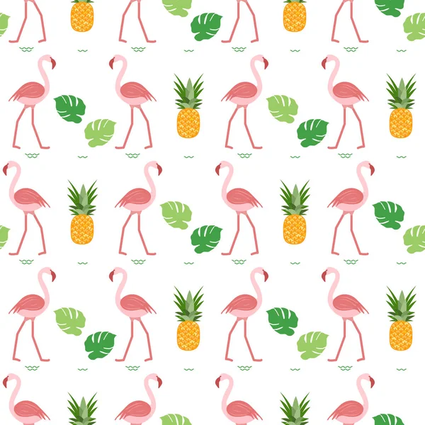 Desen Flamingo, Monstera yaprakları, ananas