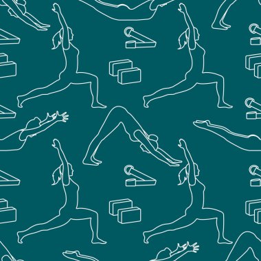 Yoga yaparken kadınlarla spor seamless modeli.