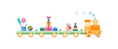 Tren oyuncak taşır. Tatil için çocuklar için hediyeler