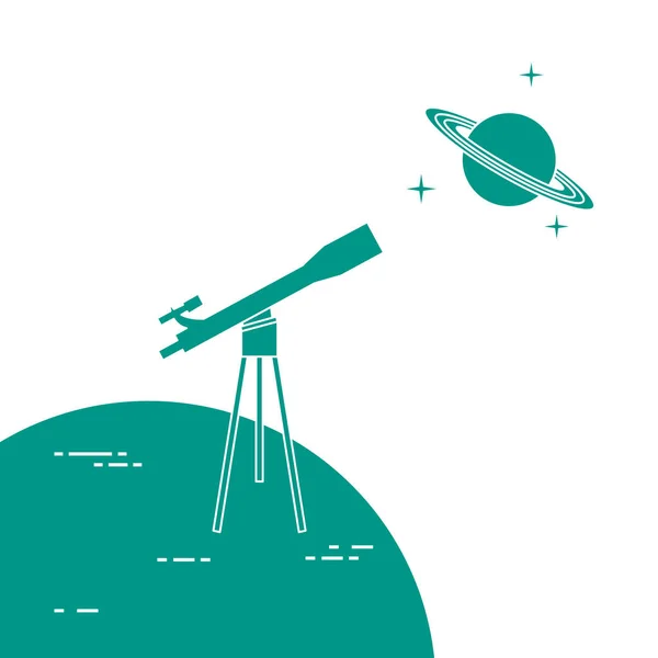 Télescope, planète Saturne avec anneaux. Astronomie . — Image vectorielle