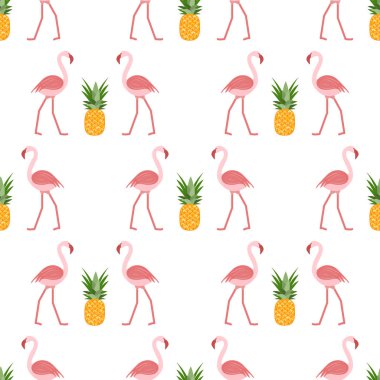 Flamingo ve ananas ile Dikişsiz desen.