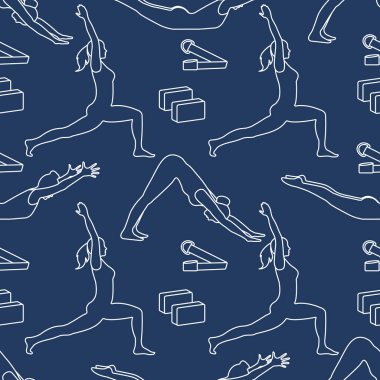 Yoga yaparken kadınlarla spor seamless modeli.