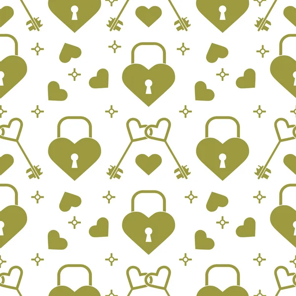 Seamless holiday pattern. Hearts, lock, keys. — Stock Vector