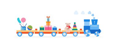 Tren oyuncak taşır. Tatil için çocuklar için hediyeler