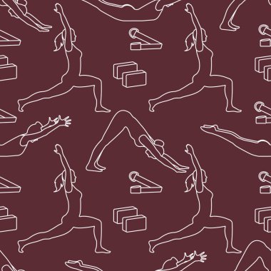 Yoga yaparken kadınlarla spor seamless modeli.