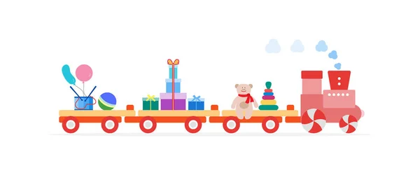 Zug trägt Spielzeug. Geschenke für den Urlaub für Kinder — Stockvektor