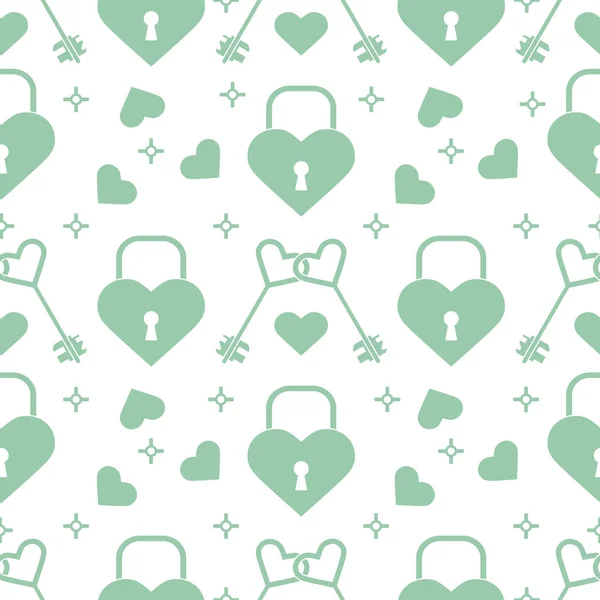 Seamless holiday pattern. Hearts, lock, keys. — Stock Vector