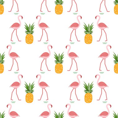 Flamingo ve ananas ile Dikişsiz desen.