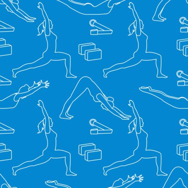 Yoga yaparken kadınlarla spor seamless modeli.