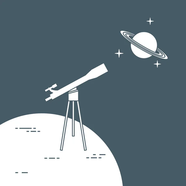 Teleskop, Planet satt mit Ringen. Astronomie. — Stockvektor