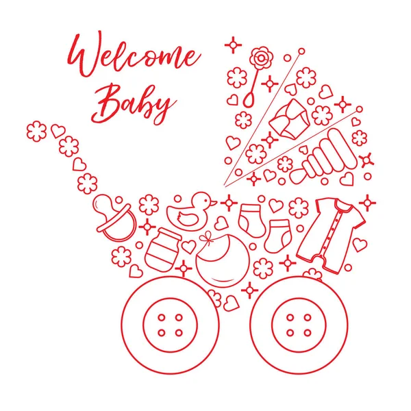 Pasgeboren baby vectorillustratie. Baby wandelwagen — Stockvector