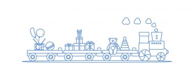 Tren oyuncak taşır. Tatil için çocuklar için hediyeler