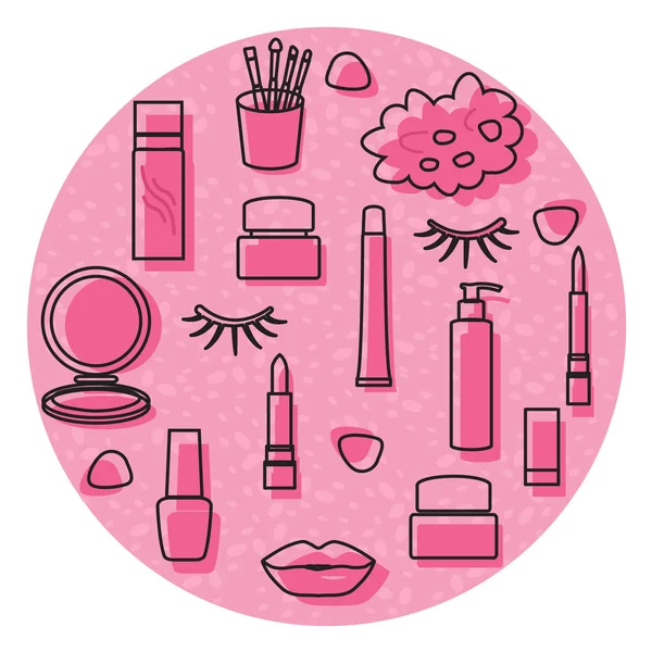Cosmétiques, produits de soins, maquillage, cils, lèvres — Image vectorielle