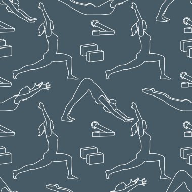 Yoga yaparken kadınlarla spor seamless modeli.