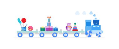 Tren oyuncak taşır. Tatil için çocuklar için hediyeler