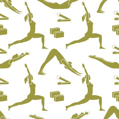 Yoga yaparken kadınlarla spor seamless modeli.