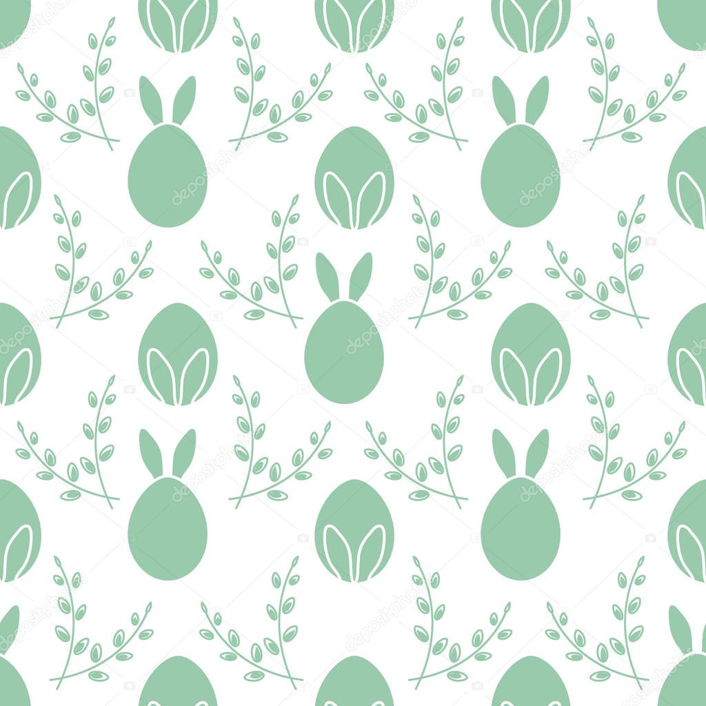 Seamless pattern. Easter Bunny ears, eggs, willow.