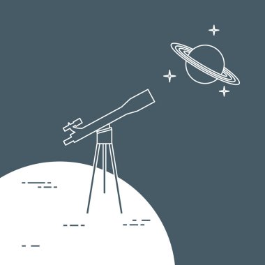 Teleskop, gezegen Satürn halkaları ile. Astronomi.