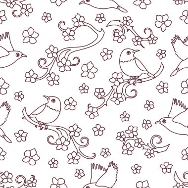 Sakura dalları, kuşlar ile Seamless Modeli.