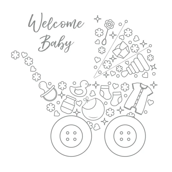 Векторная иллюстрация новорожденного ребенка. Детская коляска — стоковый вектор