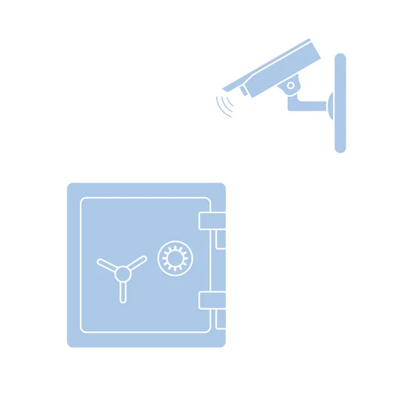 Vectorillustratie met bewakingscamera en kluis. — Stockvector