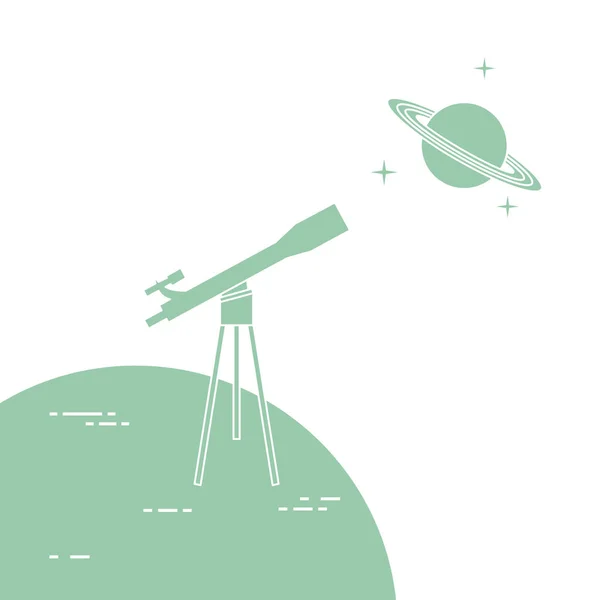 Telescopio, pianeta Saturno con anelli. Astronomia . — Vettoriale Stock