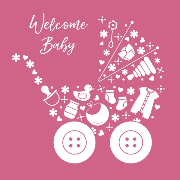 Newborn baby vector illustration. Baby stroller — Stock Vector