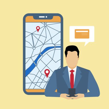 İşadamı telefon haritası konumu Atm Navigasyon kullanır