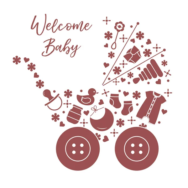 Newborn baby vector illustration. Baby stroller — Stock Vector