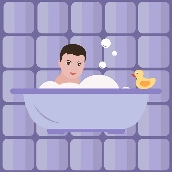 お風呂に入った少年バスルーム。幸せな子供時代ベクトル — ストックベクタ