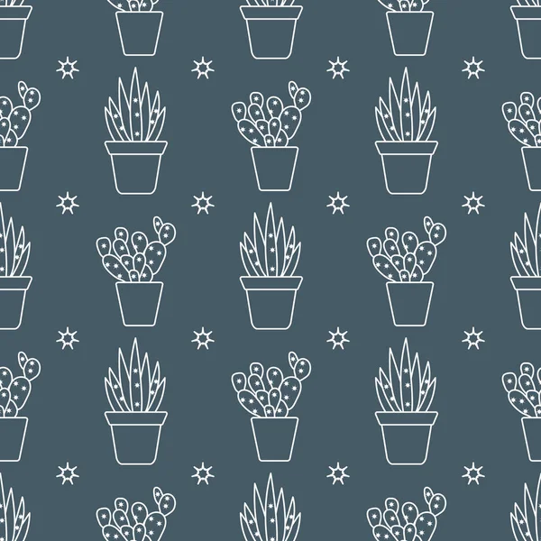 Modèle sans couture vectoriel avec cactus et succulents — Image vectorielle