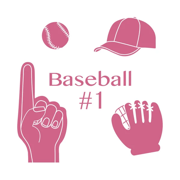 Doigt en mousse de baseball, balle, casquette, gant. Sport, ventilateur — Image vectorielle