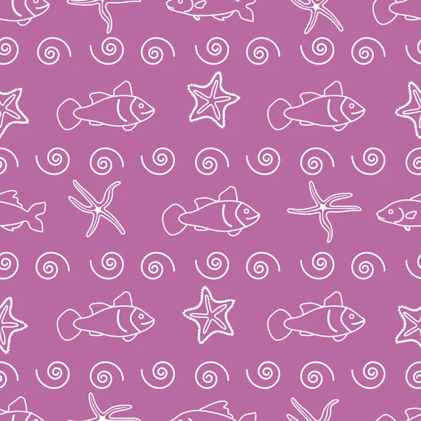 Patrón sin costura vectorial con estrellas de mar y peces . — Archivo Imágenes Vectoriales