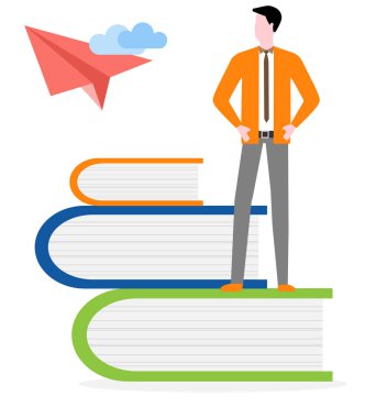 Vektör. Adamım, kitaplar. Erkek okuyucu. Edebiyat hayranları.