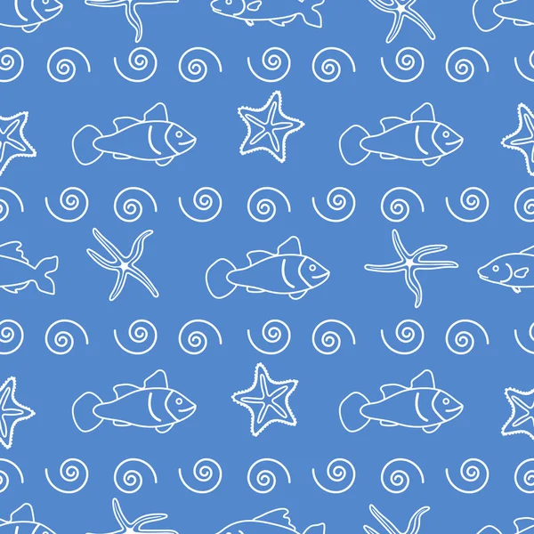 Patrón sin costura vectorial con estrellas de mar y peces . — Archivo Imágenes Vectoriales