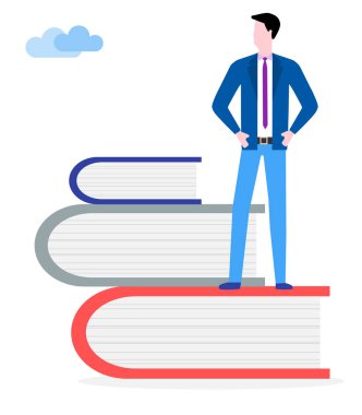 Vektör. Adamım, kitaplar. Erkek okuyucu. Edebiyat hayranları.