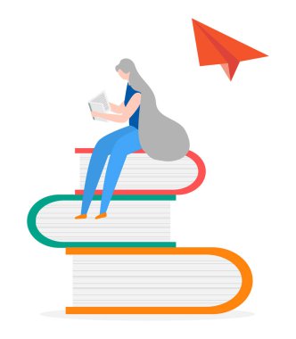 Vektör. Kadın, kitaplar Kadın okuyucu Edebiyat hayranları