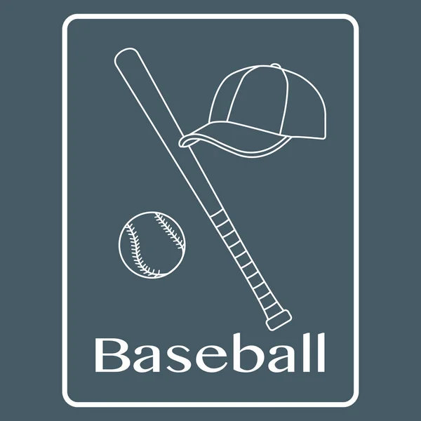 Taco de basebol, bola, boné. Ilustração do vector desportivo — Vetor de Stock