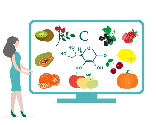 Frau gesunder Lebensstil, richtige Ernährung Vitamin — Stockvektor