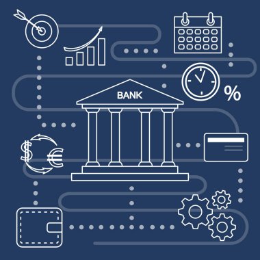 Banka konsepti. Finans, para yatırımı. Çizgi simgesi