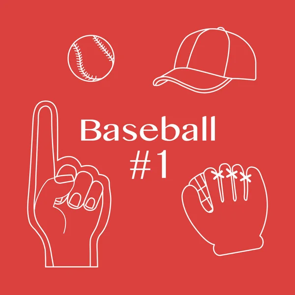 Baseball foam finger, ball, cap, glove. Sport, fan — Stock Vector