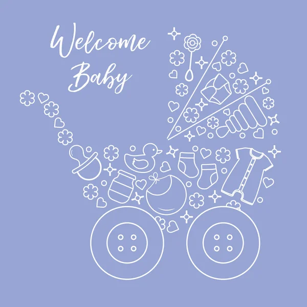 Neugeborenes Baby Vektor Illustration. Kinderwagen — Stockvektor