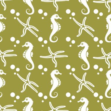 Deniz atları, denizyıldızı ile vektör Dikişsiz desen