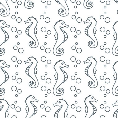 Deniz atları, kabarcıklar ile vektör Dikişsiz desen
