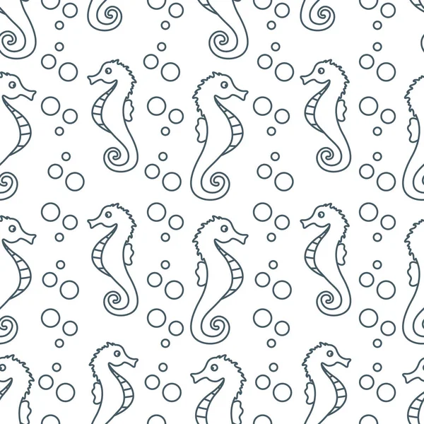 Векторный бесшовный рисунок с морскими лошадьми, пузырьками — стоковый вектор