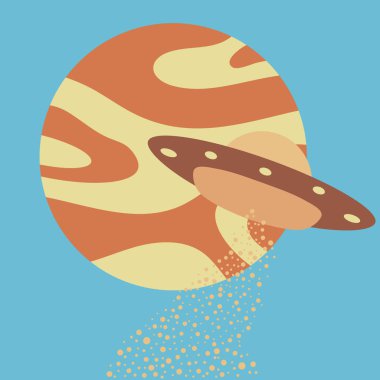 Vektör. Gezegen, Ufo uçan uzay gemisi. Dünya Ufo Günü